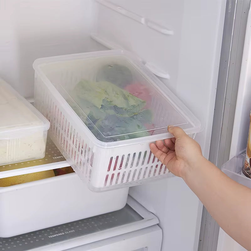 Refrigerator Organizer Fridge Storage Box Fresh Vegetable Fruit Boxes Drain Basket Storage Containers Pantry Kitchen Organizer