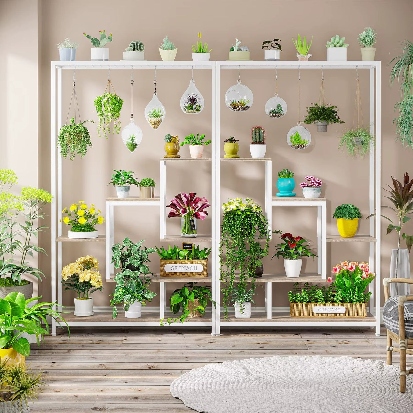 Tribesigns Plant Stand 5 Tier, 180 Cm Tall Plant Stand Indoor, Metal Flower Shelf with 10 PC S Hanging Hooks, Flower Stand