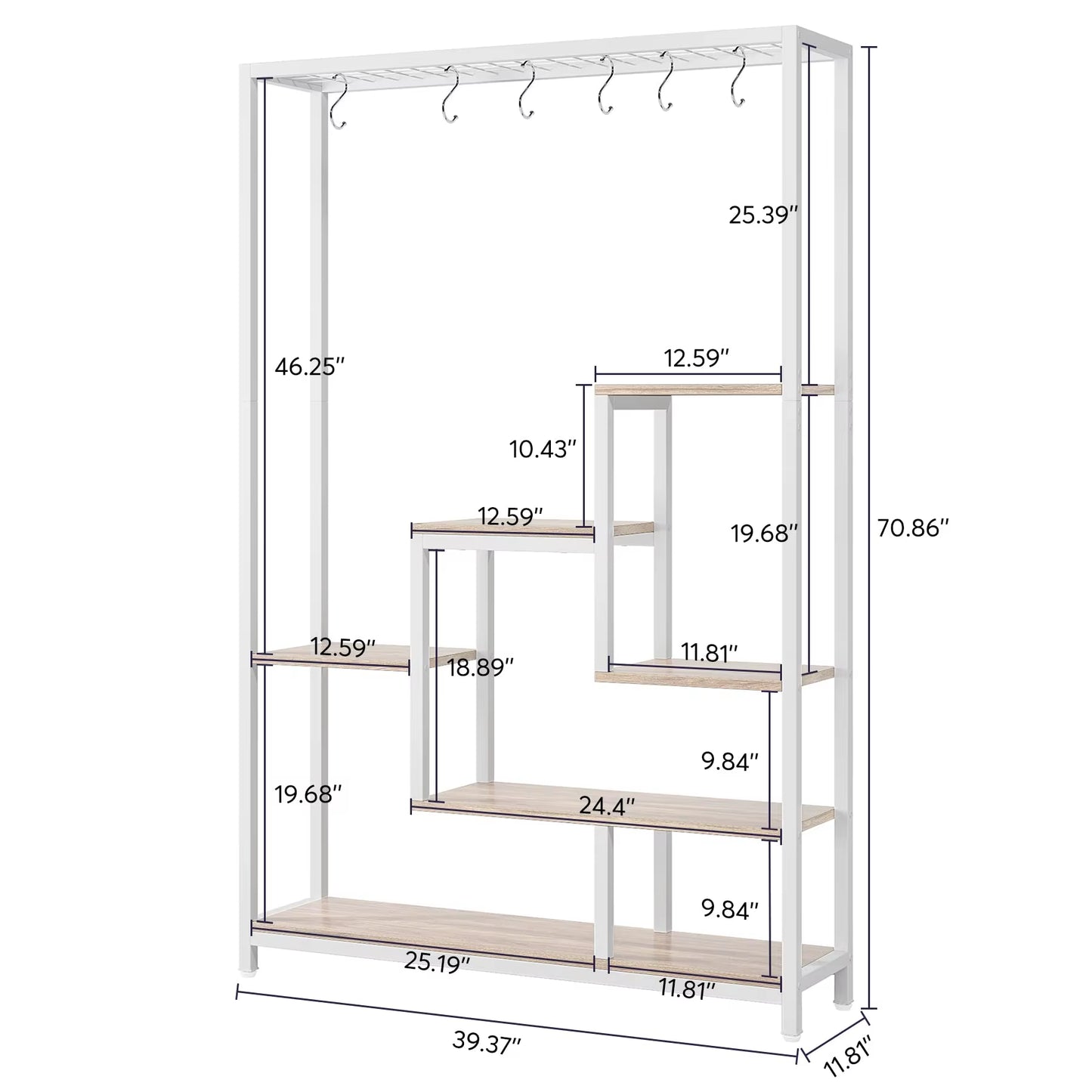 Tribesigns Plant Stand 5 Tier, 180 Cm Tall Plant Stand Indoor, Metal Flower Shelf with 10 PC S Hanging Hooks, Flower Stand