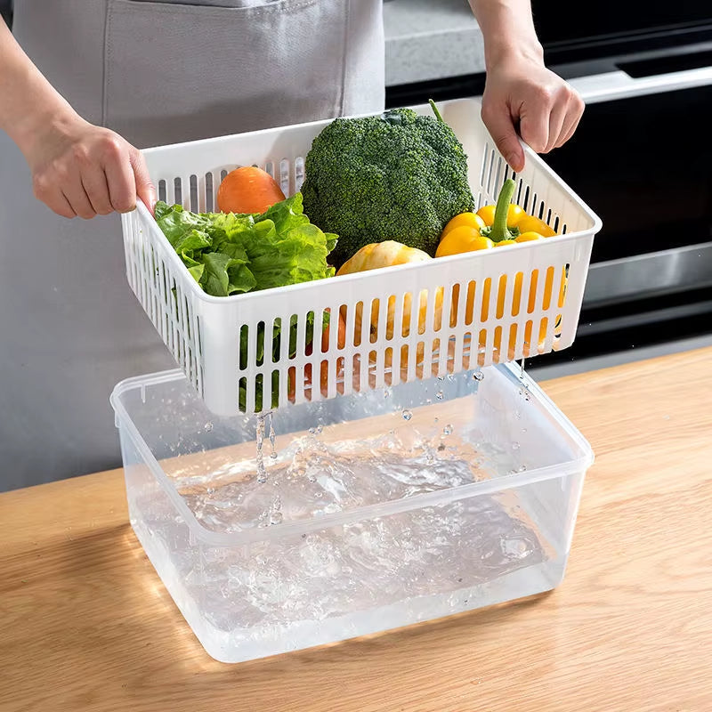 Refrigerator Organizer Fridge Storage Box Fresh Vegetable Fruit Boxes Drain Basket Storage Containers Pantry Kitchen Organizer