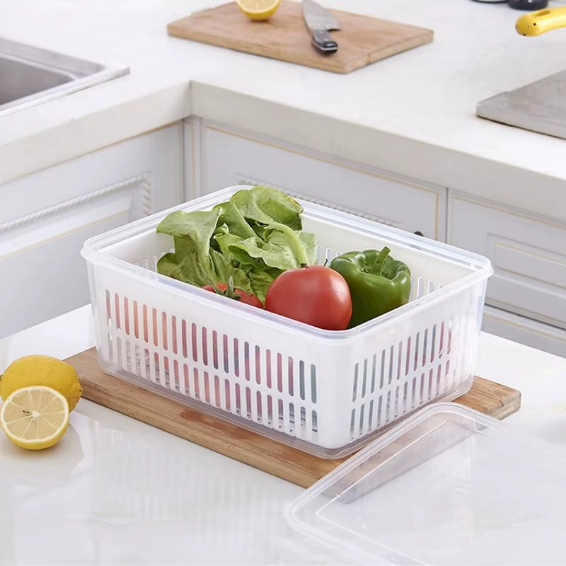 Refrigerator Organizer Fridge Storage Box Fresh Vegetable Fruit Boxes Drain Basket Storage Containers Pantry Kitchen Organizer