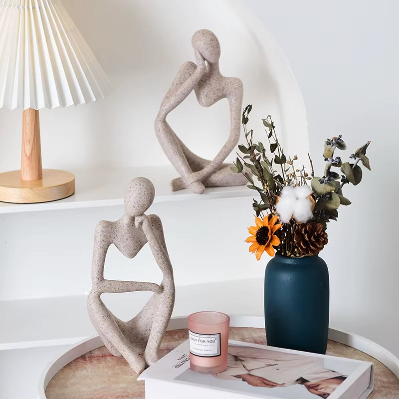 Nordic Abstract Sculpture Thinker Statue Resin Woman Figurine Office Home Decoration Accessories Decor Crafts Modern Art