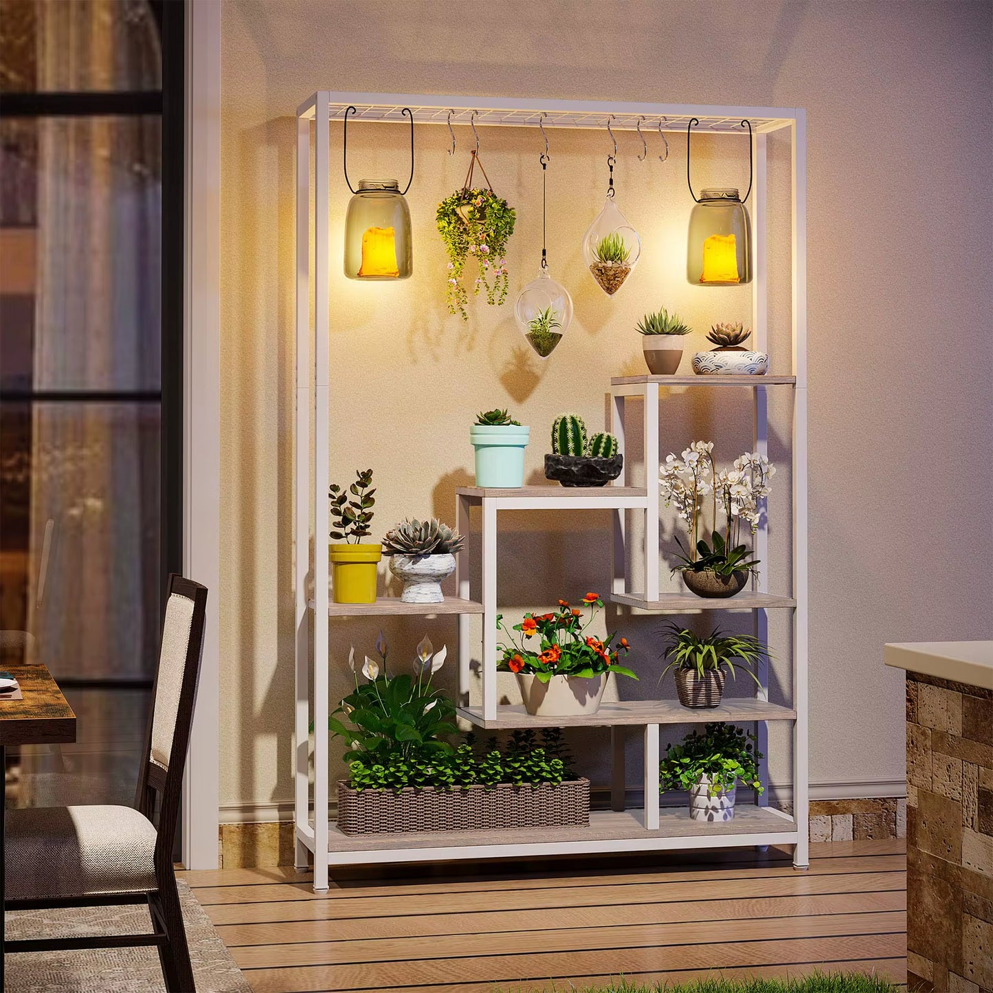 Tribesigns Plant Stand 5 Tier, 180 Cm Tall Plant Stand Indoor, Metal Flower Shelf with 10 PC S Hanging Hooks, Flower Stand