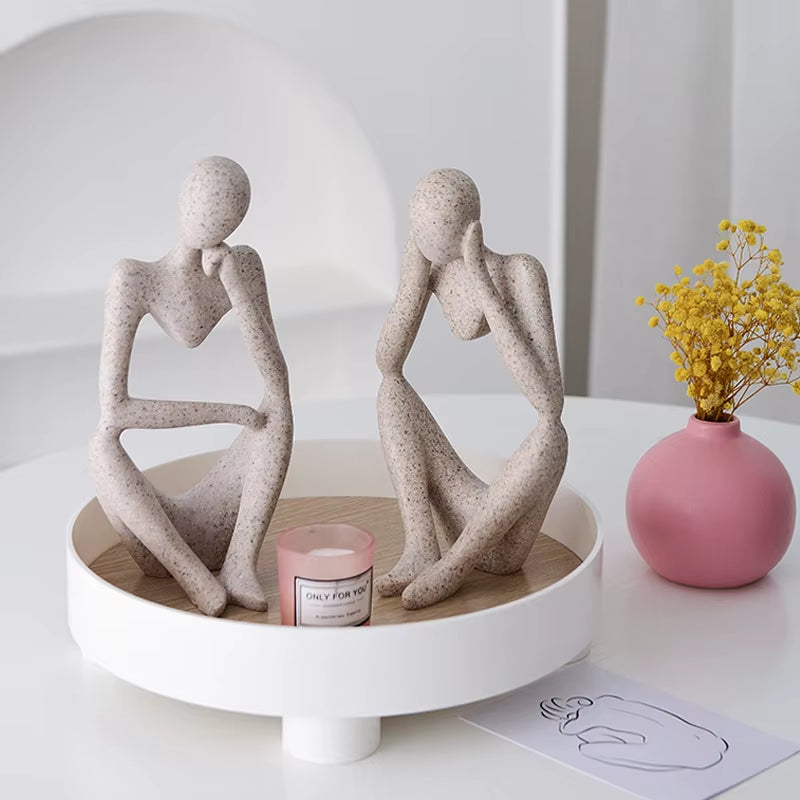 Nordic Abstract Sculpture Thinker Statue Resin Woman Figurine Office Home Decoration Accessories Decor Crafts Modern Art