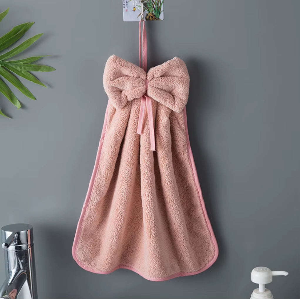 Bowknot Hand Towels for Kitchen Bathroom Coral Velvet Microfiber Soft Quick Dry Absorbent Cleaning Cloths Home Sauna Terry Towel