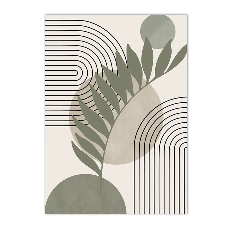 Abstract Boho Geometric Wall Art Canvas Painting Nordic Sage Green Botanical Posters and Prints Pictures Living Room Home Decor
