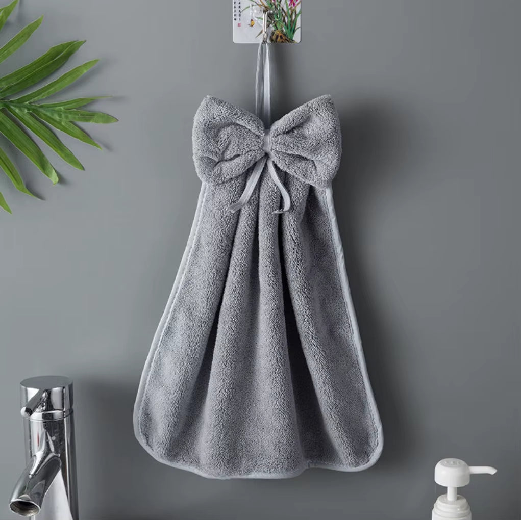 Bowknot Hand Towels for Kitchen Bathroom Coral Velvet Microfiber Soft Quick Dry Absorbent Cleaning Cloths Home Sauna Terry Towel