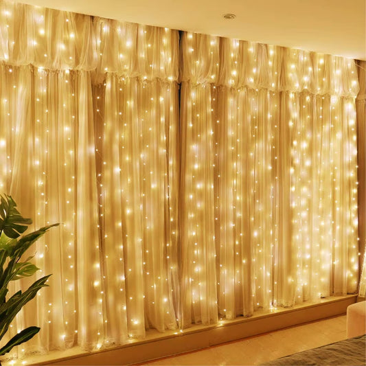 3Mx3M 300LED USB Curtain Light Warm White for Bedroom Remote 8 Modes Hanging Window Fairy Lights for Home Decoration