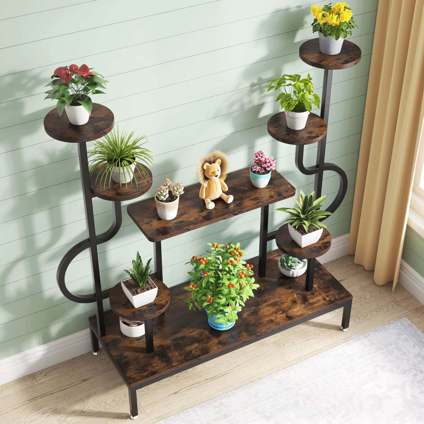 8-Tier Metal Plant Stand, Large Tall Plant Shelf for Multiple Plants, round & Square Boards, Ladder Flower Rack