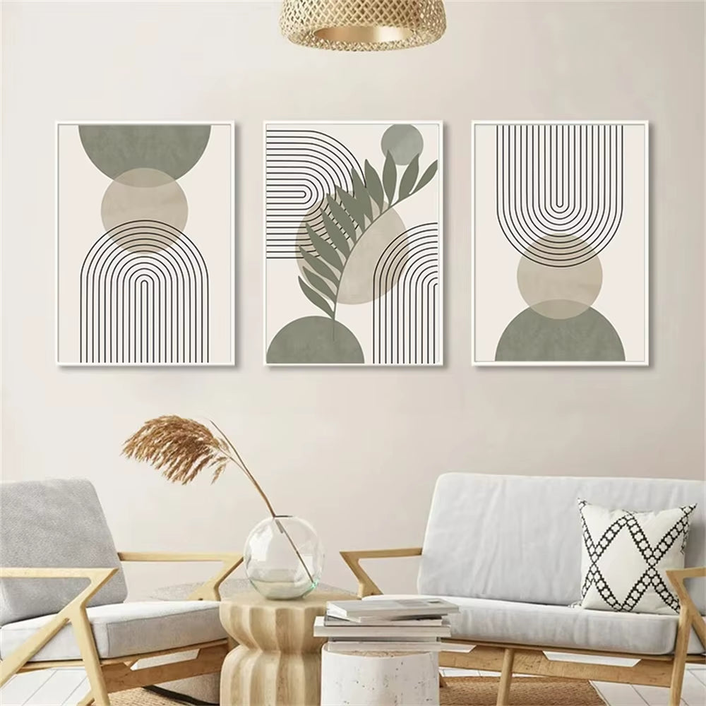 Abstract Boho Geometric Wall Art Canvas Painting Nordic Sage Green Botanical Posters and Prints Pictures Living Room Home Decor