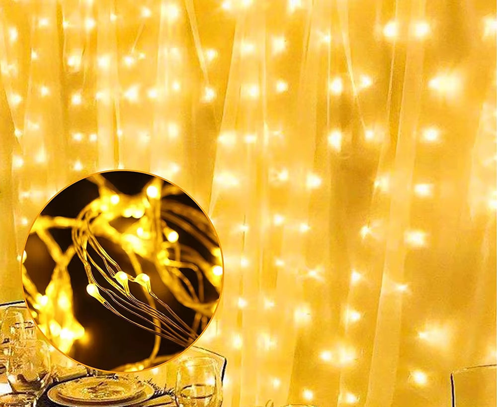 3Mx3M 300LED USB Curtain Light Warm White for Bedroom Remote 8 Modes Hanging Window Fairy Lights for Home Decoration